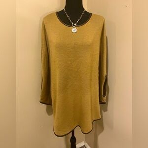 Cremieux Leather Trim  Poncho Sweater Camel Brown Wool Blend, size L